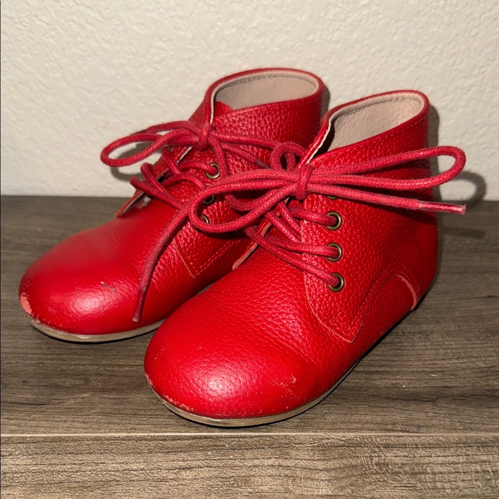 Red Kids leather lace up Boots